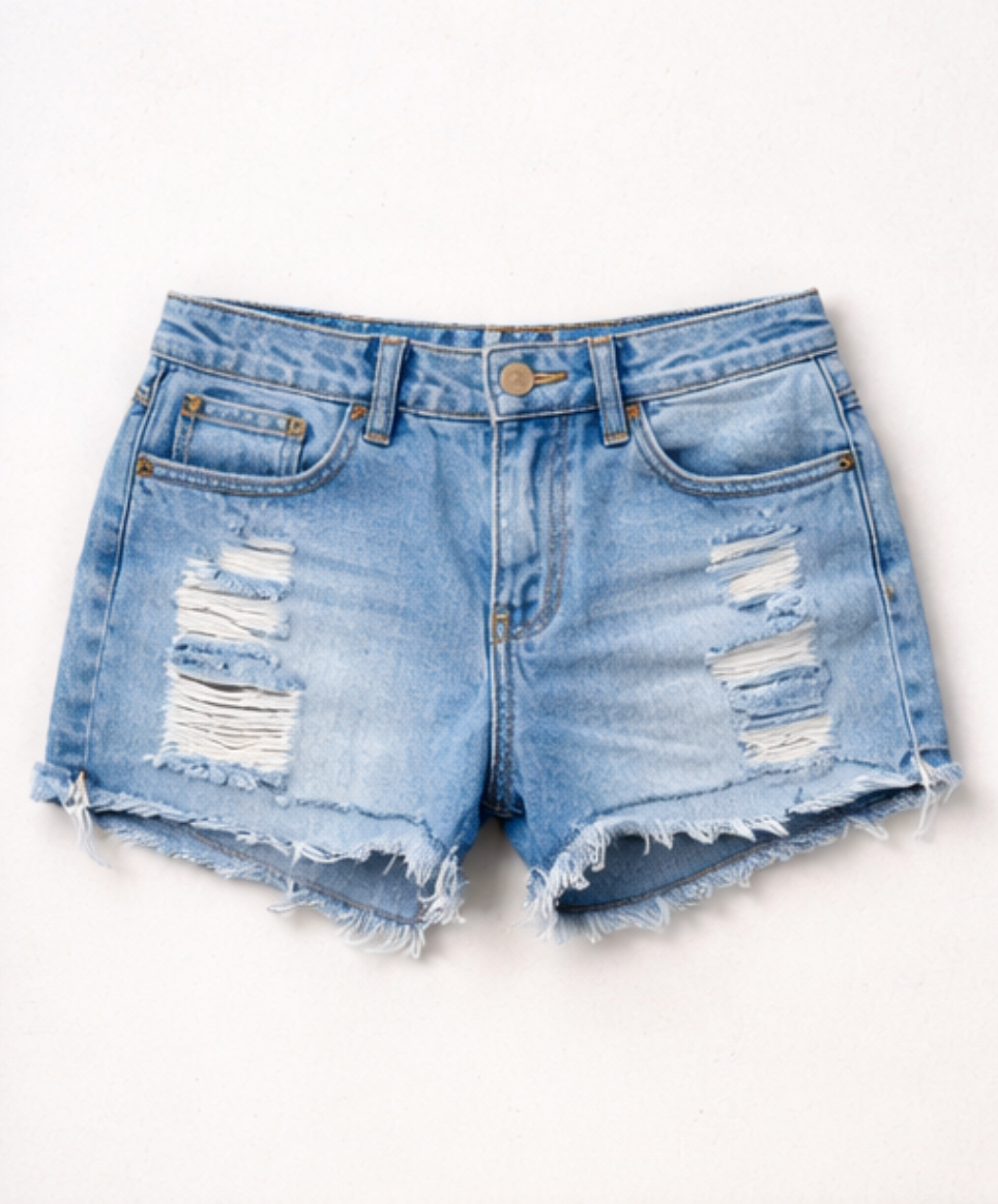High-Waist Distressed Denim Shorts