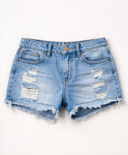 High-Waist Distressed Denim Shorts